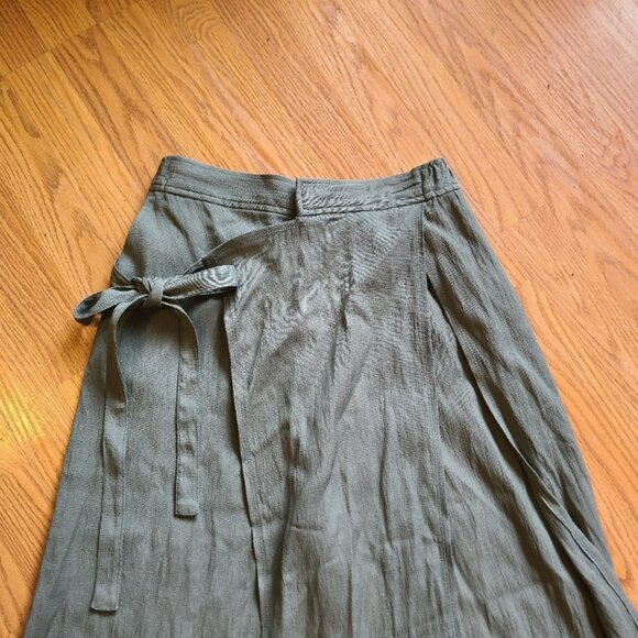 NEW NWT! ZARA WRAP FRONT SKIRTETED WIDE LEG PANTS TIE WAIST GREEN CREPE sz S - Picture 3 of 7